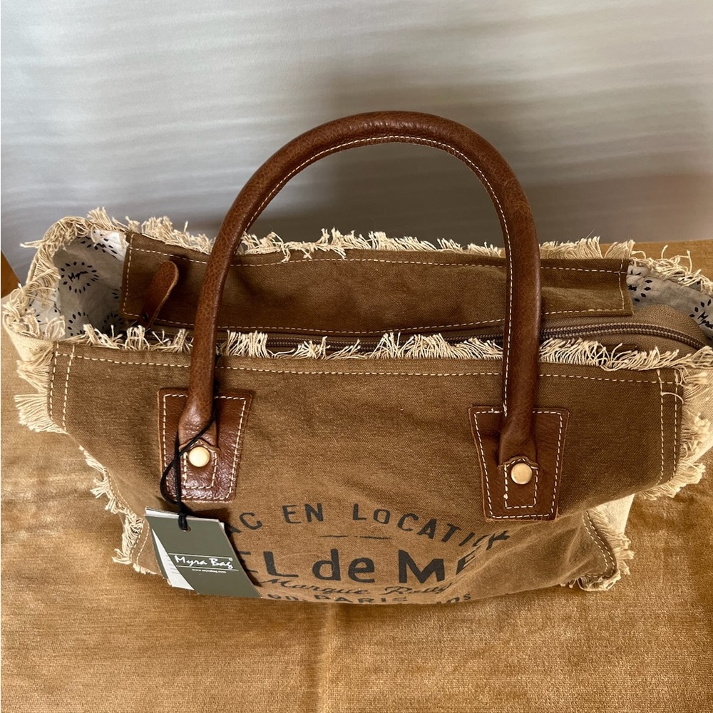 Myra Bag Rustic Brown and Cream Tote - Picture 2 of 5